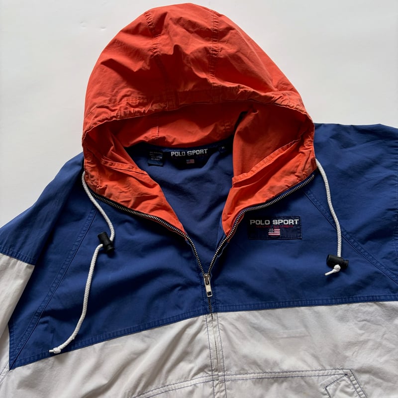 90s vintage Polo Sportトリコロール フーディージャケット 90s POLO SPORT zip up cotton hoodie jacket | su