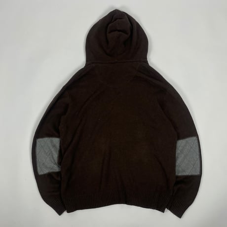 Blue elbow patch knit hoodie
