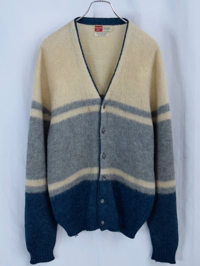60年代 カーディガン（60’s Milwaukee knit stripe design mohair knit cardigan）