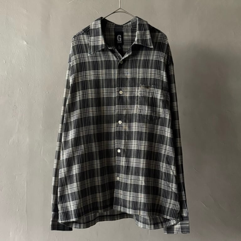 ~00s Guess jeans plaid polyester×rayon shirt｜ゲス