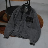 90s faded leather detail cotton zip up jacket