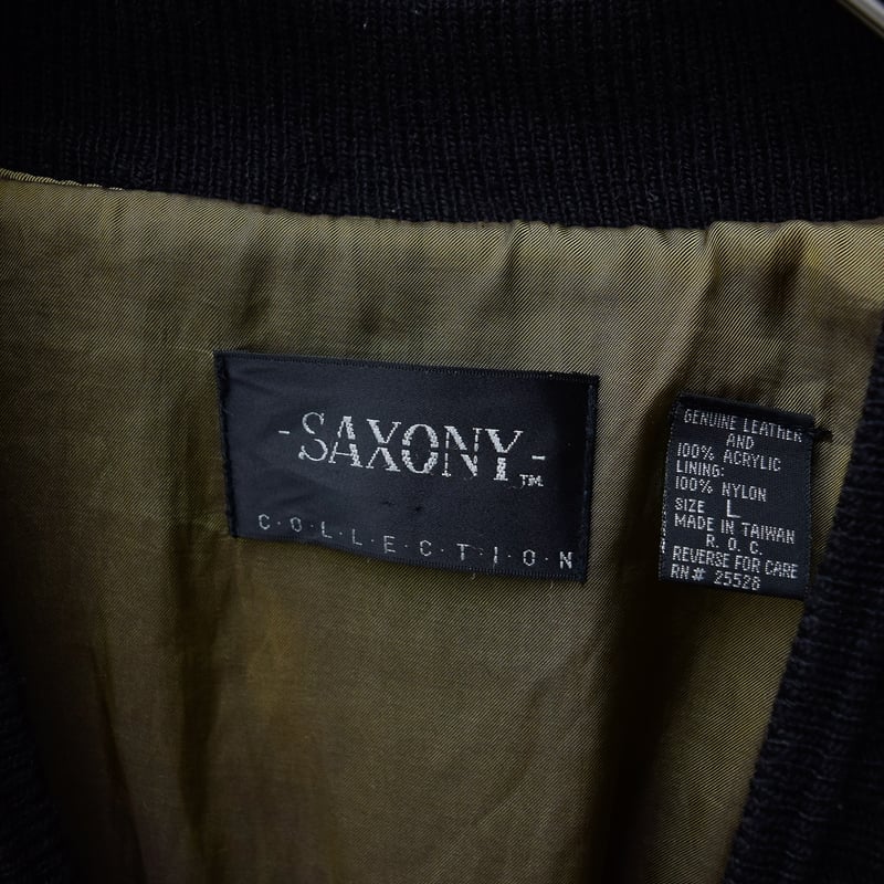 90's SAXONY 3D knit switching leather cardigan