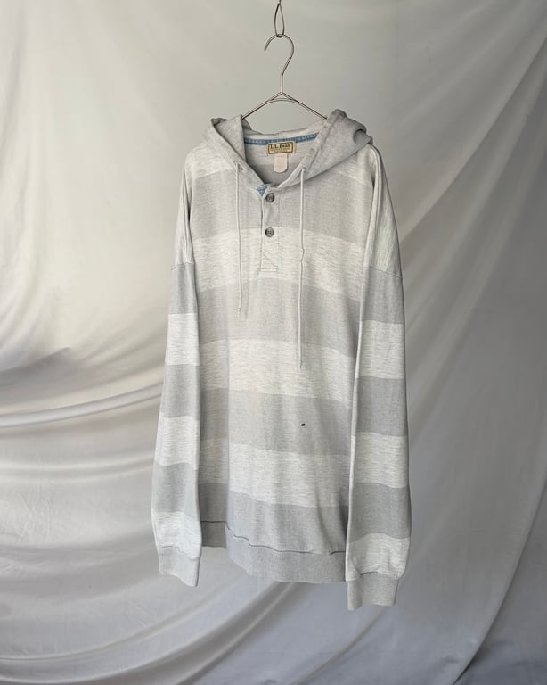 ~90s L.L.Bean border henley neck hoodie｜エルエルビーン