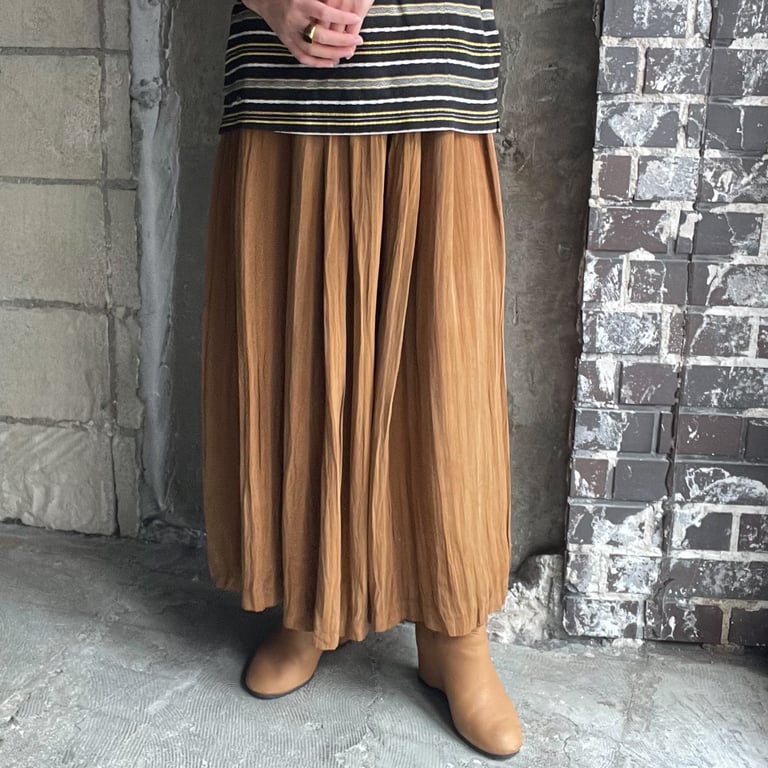 90's random pleats rayon long skirt