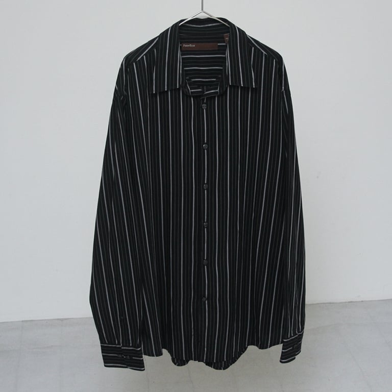 00s perry ellis  stripe pattern cotton L/S shirt