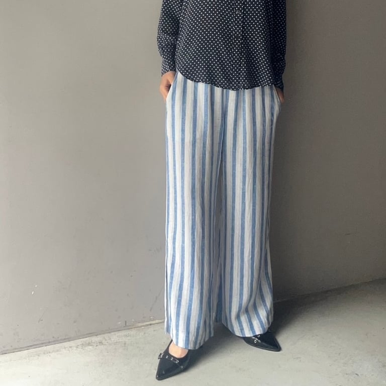 linen × rayon striped wide flare pants