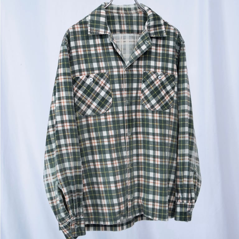 70年代 チェックシャツ（70’s UNKNOWN plaid pattern print corduroy L/S shirt）
