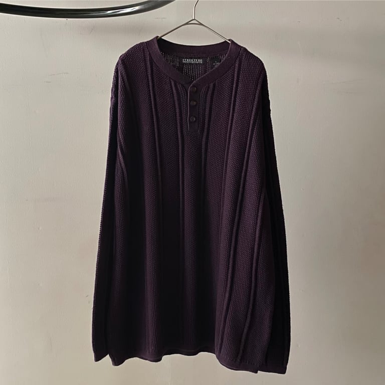 Structure  ramie×cotton henley neck knit