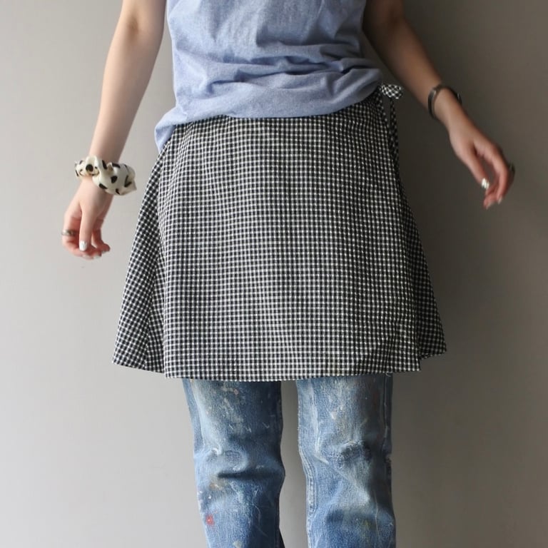 gingham check pattern wrap mini skirt