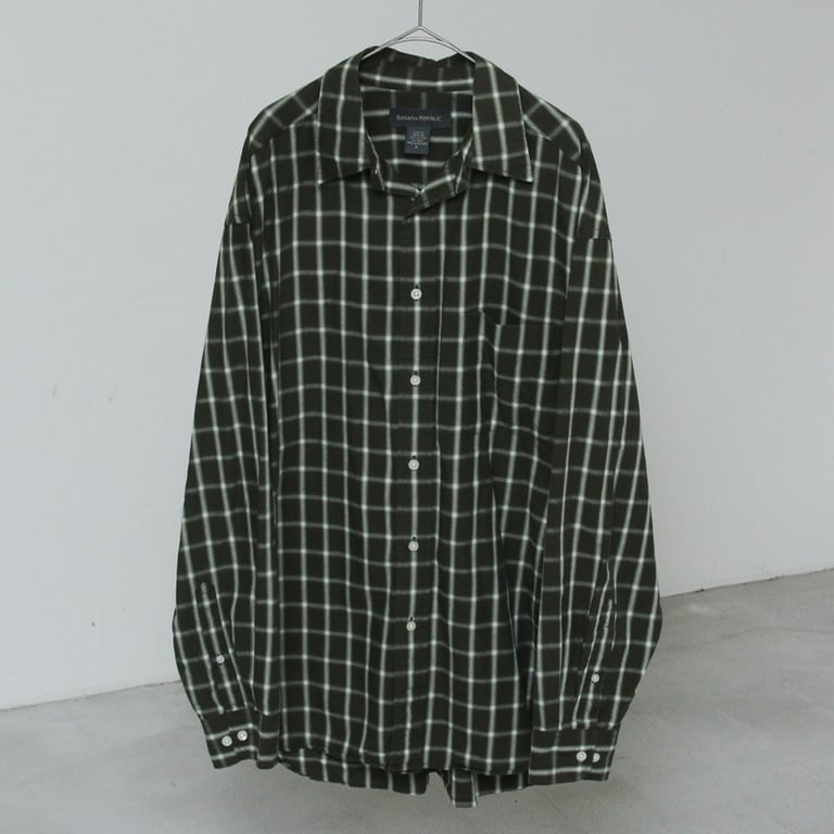 90s Banana republic plaid pattern cotton L/S shirt