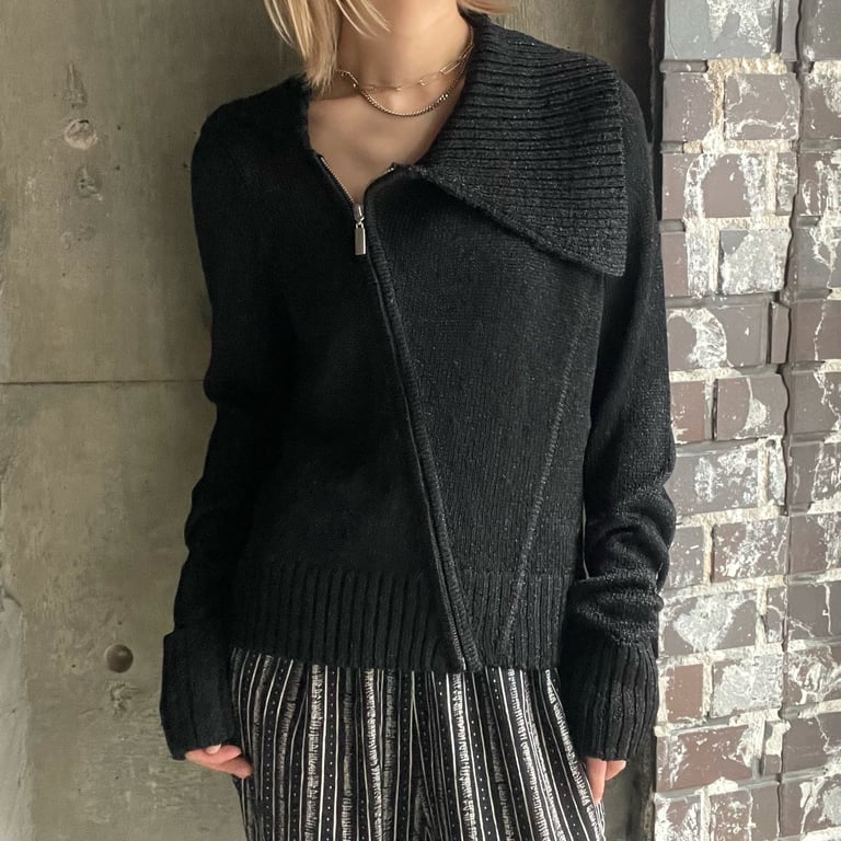 metallic knit zip up jacket