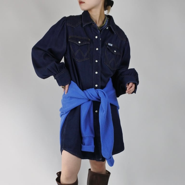 Wrangler gather sleeve denim shirt one-piece