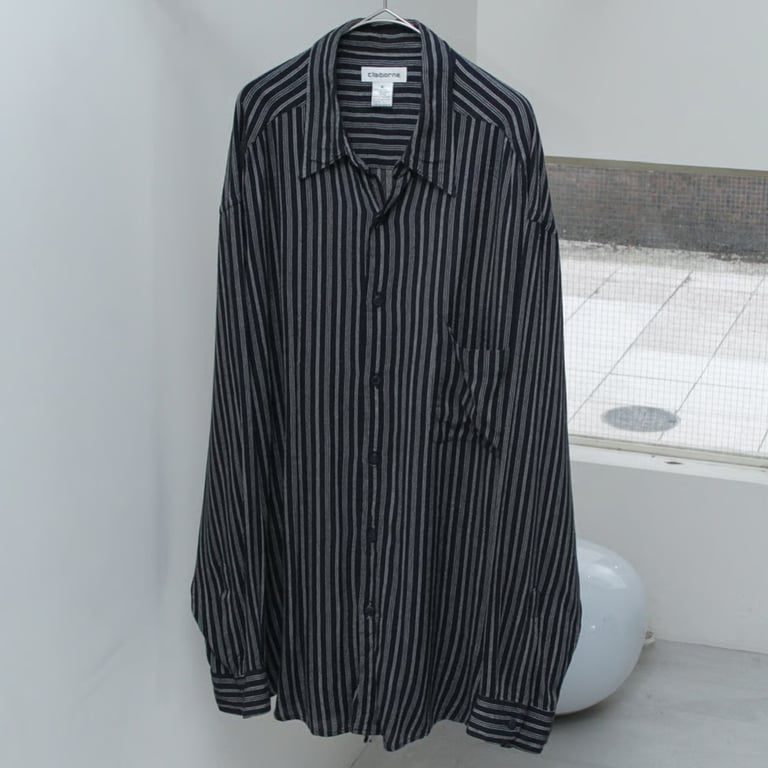 90s~ claiborne stripe pattern rayon L/S shirt｜クレイボーン