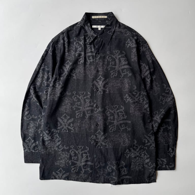 90s PERRY ELLIS total pattern silk/cotton L/S shirt