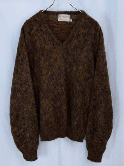 60年代 ニット（60’s TOWNE and KING mélange V-neck shaggy mohair knit sweater）