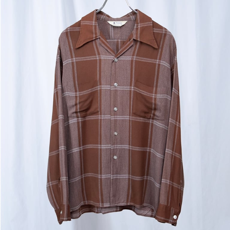 70年代 チェックシャツ（70’s Premium plaid open collar rayon shirt）