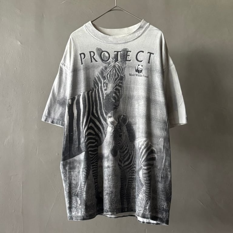 90s WWF print tee “protect zebra”