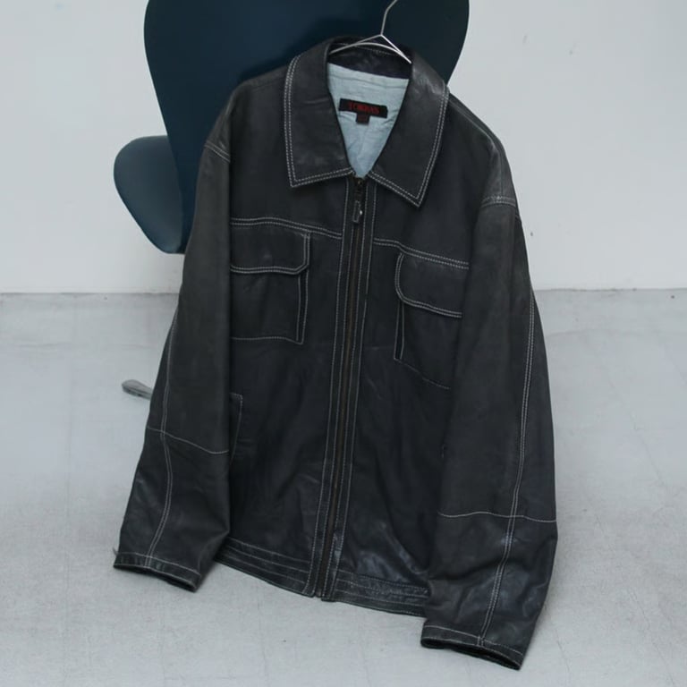 レザージャケット（faded zip up leather jacket）
