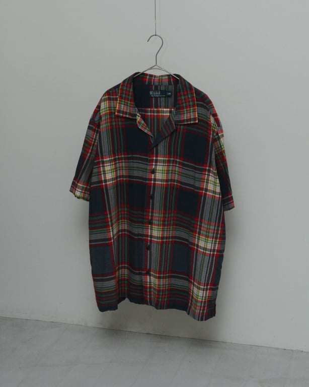 90s Ralph lauren plaid pattern S/S open collar shirt｜ラルフローレン