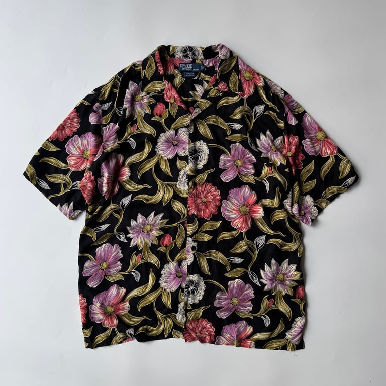 90s Ralph Lauren "CLAYTON" floral pattern rayon open collar shirt｜ラルフローレン