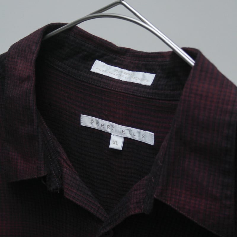 90s Perry ellis plaid pattern rayon L/S shirt |