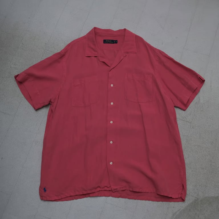 Ralph lauren silk/linen open collar shirt｜ラルフローレン