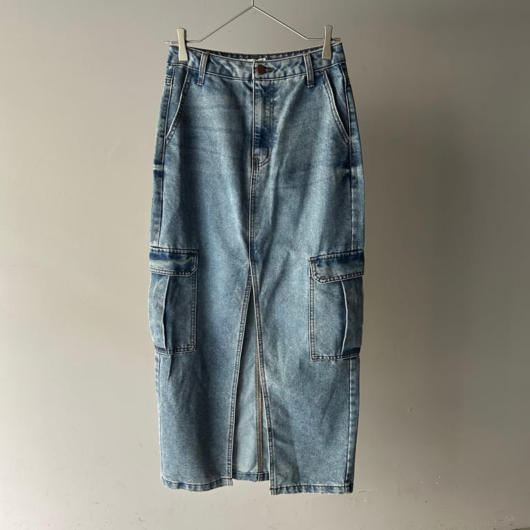 denim cargo long skirt