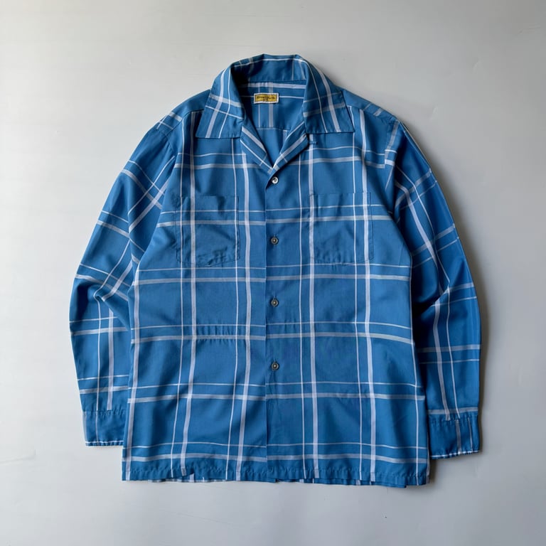 70s Stuart Keith plaid open collar shirt