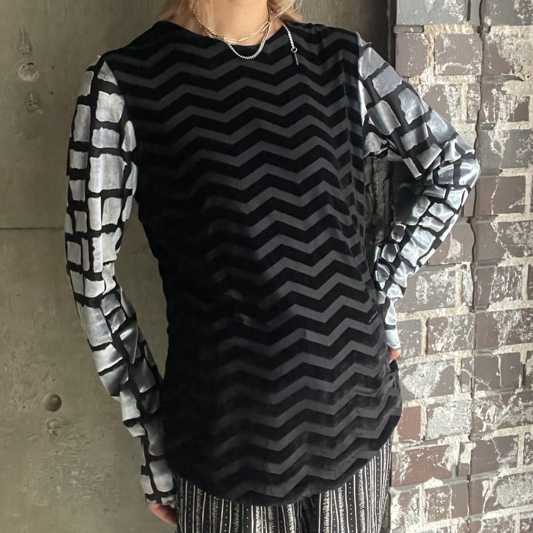 velvet×mesh design L/S tops