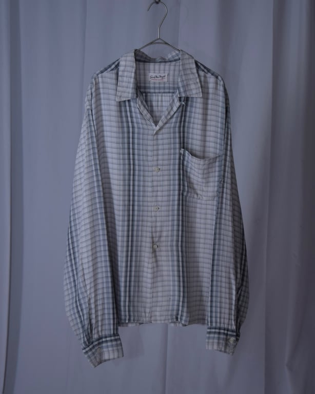 50's~ Sandy Mac Donald shadow plaid open collar rayon L/S shirt