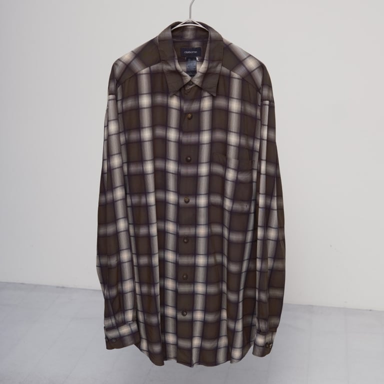 00s Claiborne rayon plaid pattern L/S shirt｜クレイボーン