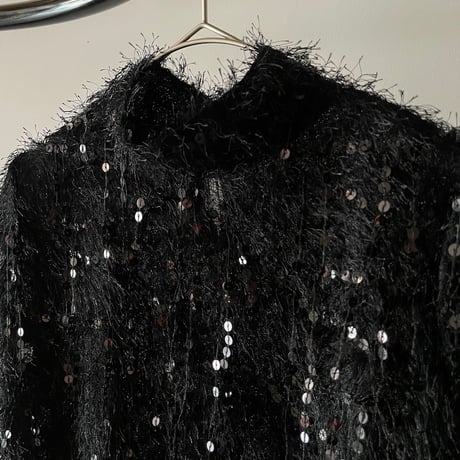 sequin & faux fur high-neck top