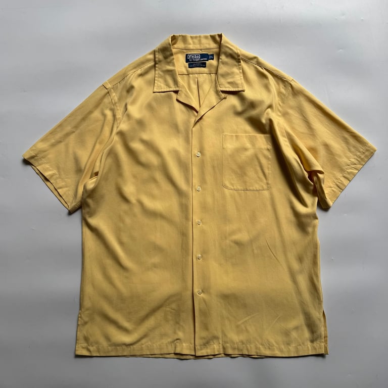 90s Ralph Lauren “CALDWELL” open collar silk/cotton shirt｜ラルフローレン