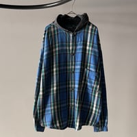 90s  NO FEAR plaid hood shirt