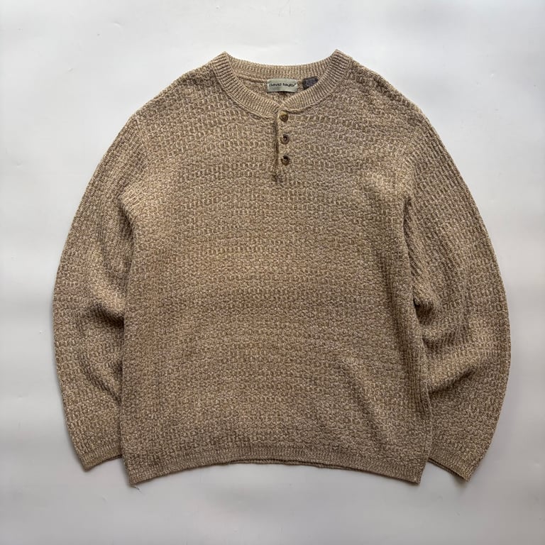 90s David taylor henley neck cotton× acryl knit