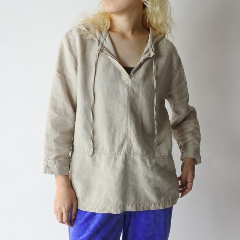 90s St. Johns Bay linen pullover hoodie