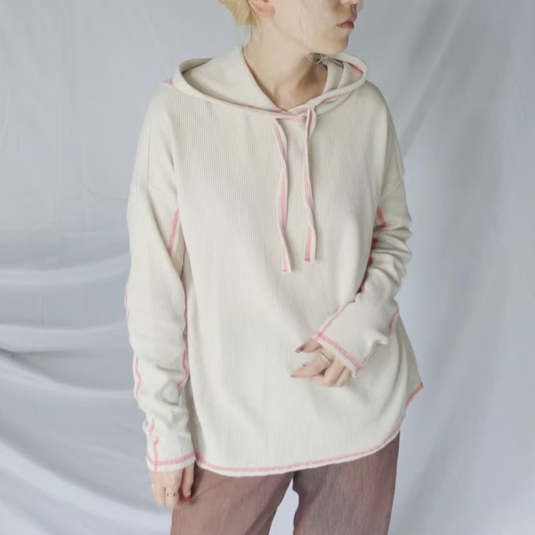 stitch design waffle knit L/S hoodie