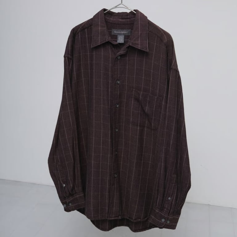 90s~ Banana republic grid pattern wool/cotton/rayon shirt