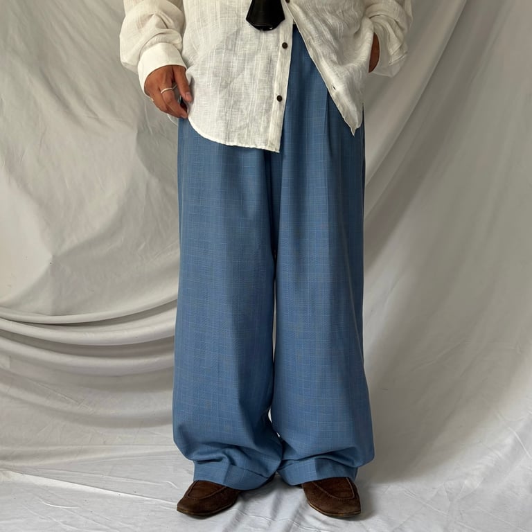 ワイドパンツ（SAMBUCA polyester/rayon plaid baggy slacks）