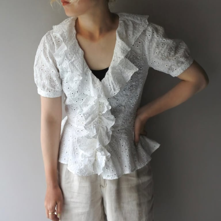 ラルフローレン リネンシャツ（Ralph lauren eyelet embroidery linen ruffled shirt｜ラルフローレン）