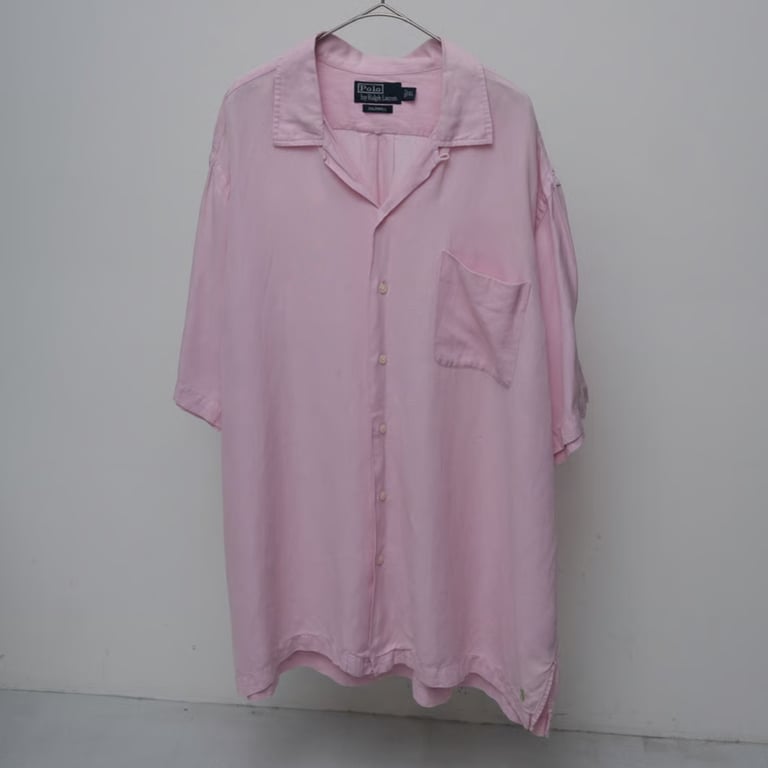 90s Ralph lauren "caldwell" silk/linen open collar shirt｜ラルフローレン