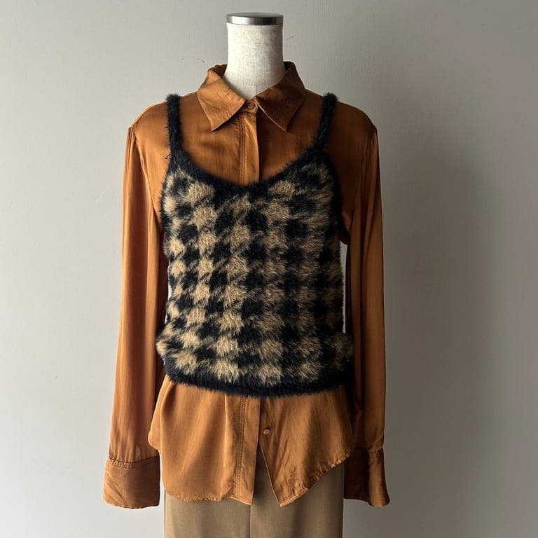 plaid faux fur bustier