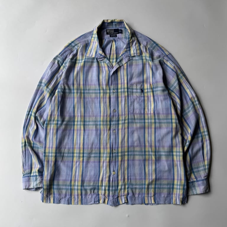 90s Ralph Lauren “CALDWELL” plaid open collar shirt