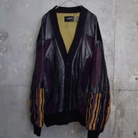 90’s SAXONY 3D knit switching leather cardigan