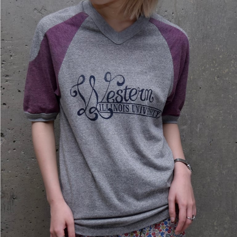 80's raglan sleeve print T-shirt