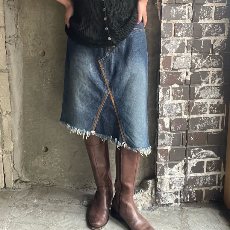 asymmetry design denim skirt