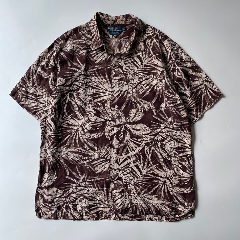 90s Ralph Lauren "CLAYTON" silk/linen botanical pattern shirt｜ラルフローレン