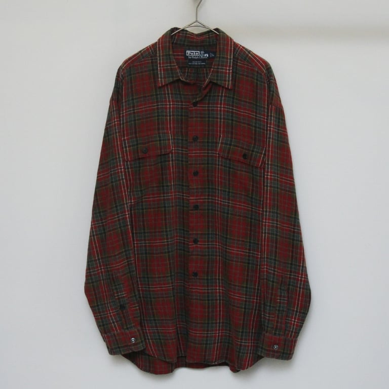 90年代 ラルフローレン チェックシャツ（90s Ralph lauren "BENFORD" plaid pattern cotton/wool L/S shirt）