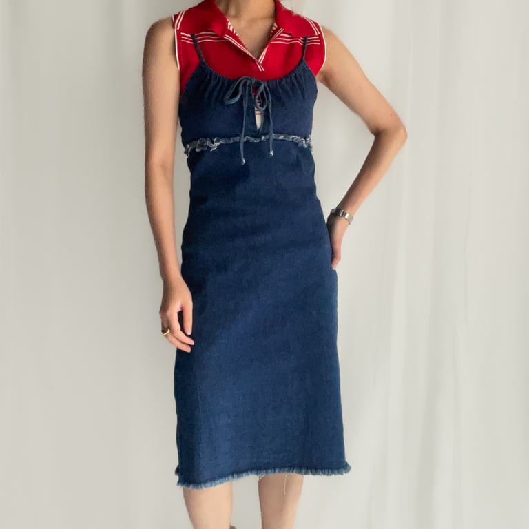 denim ribbon design camisole mini one-piece