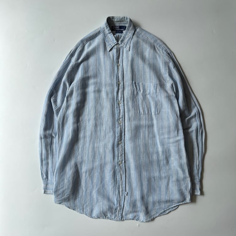 90s Ralph Lauren stripe linen×cotton shirt｜ラルフローレン